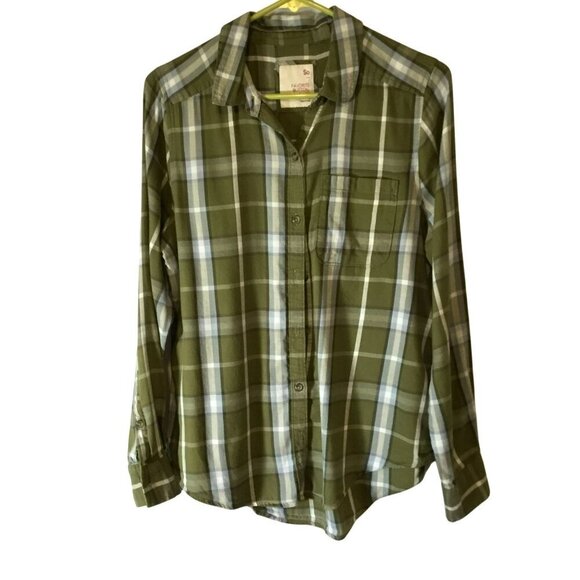 SO Women's Favorite Button-Down Flannel  Shirt Green Plaid Sz Small Collared - Picture 1 of 10